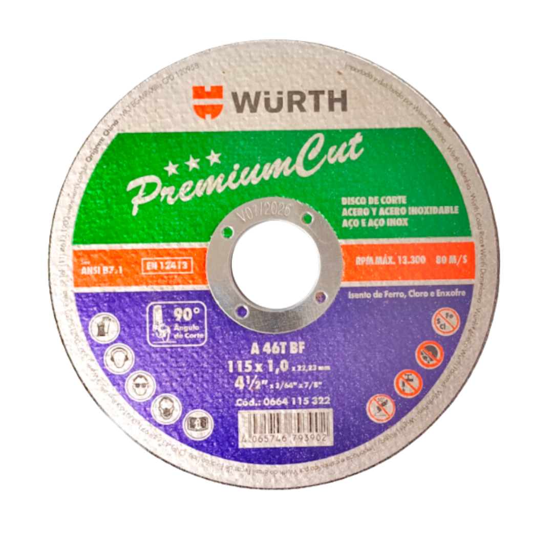 Disco Corte WURTH Premium Cut Inox 4 1/2" x 3/64" x 7/8"