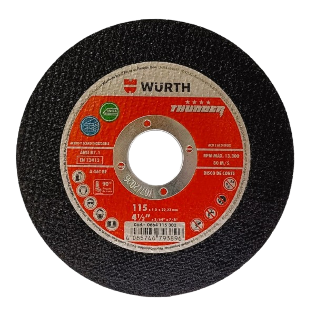 Disco Corte WURTH Thunder Inox 4 1/2" x 3/64" x 7/8"